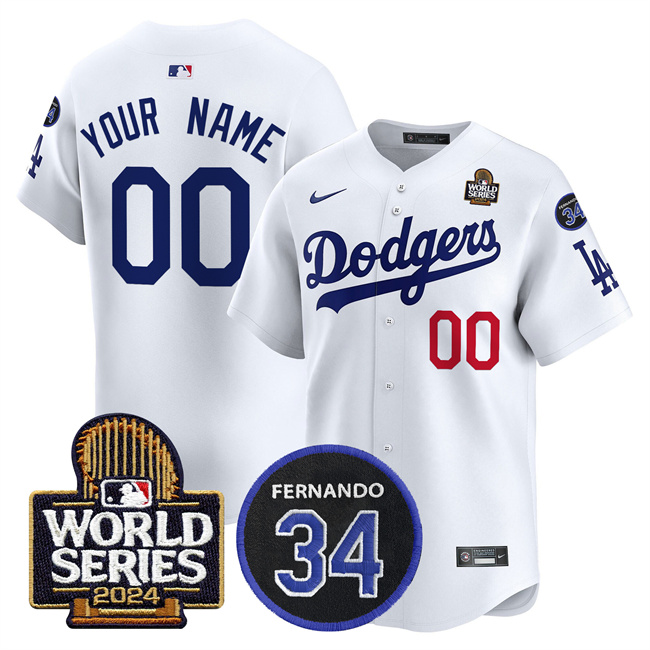 Men's White Los Angeles Dodgers ACTIVE PLAYER Custom 2024 World Series With Fernando Memorial Patch Limited Stitched Baseball Jersey